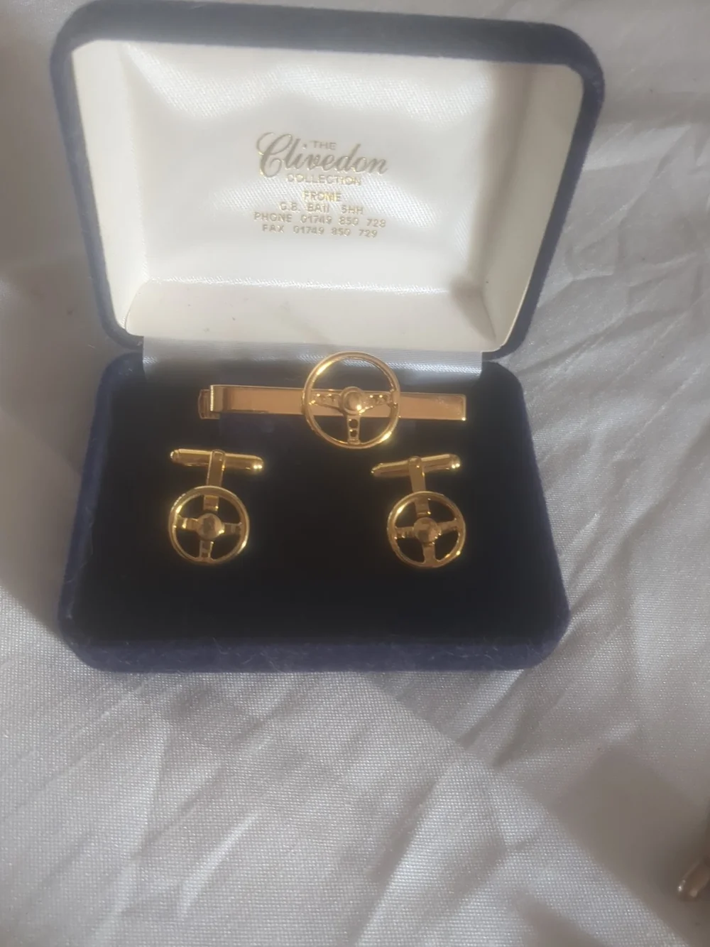 Gold Steering Wheel Tie Clip and Cufflink Set